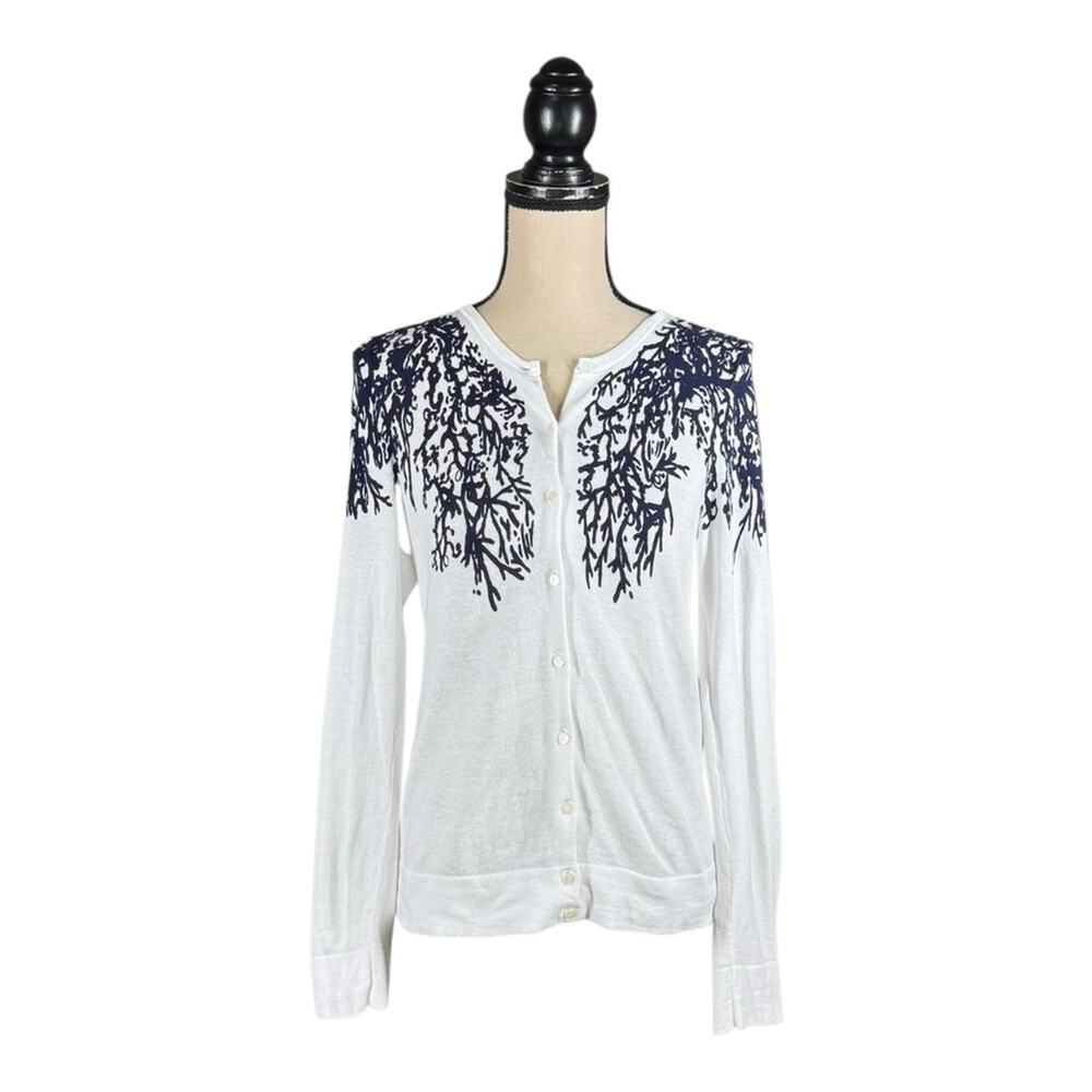 Lilly Pulitzer Coral Print Lightweight Button Front Cardigan Sweater Beach - Picture 2 of 5